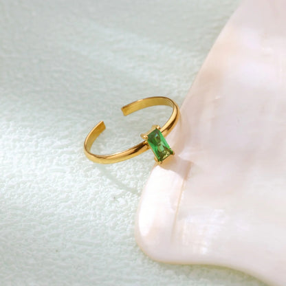 Stainless Steel Birthstone Rings For Women Gold Color Zircon Birthstone Opening Ring Minimalist Christmas Birthday Jewelry Gift