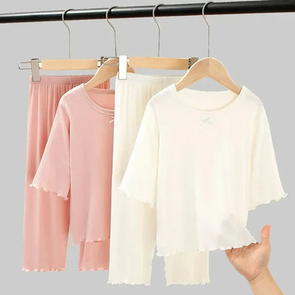 Girls Sets Summer Thin Children Short Sleeve Set Kids Homewear Clothes Girl Pure Color Pajamas Outfits