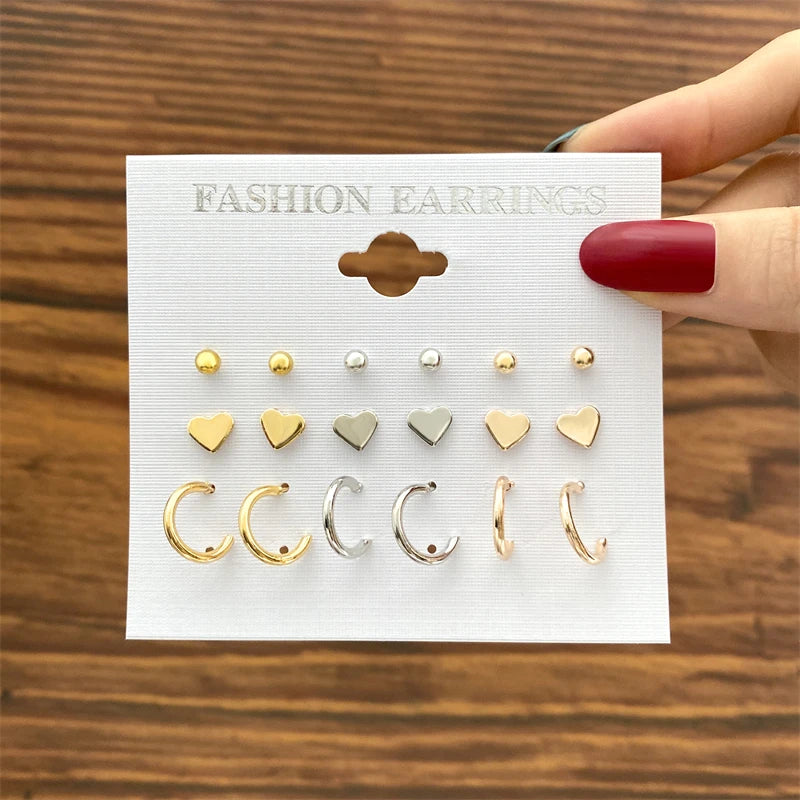 40Pcs/Set Gold Color Earring Set Vintage Butterfly Heart Pearl Crystal Stud Earrings for Women Korean  2024 Brincos Jewelry Gift