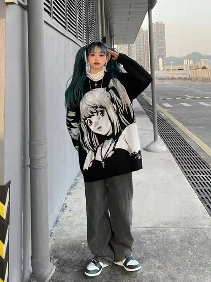 Y2K Women Hip Hop Streetwear Harajuku Sweater Vintage Japanese Style Anime Girl Knitted Soft Pullover Sweaters Female Clothes