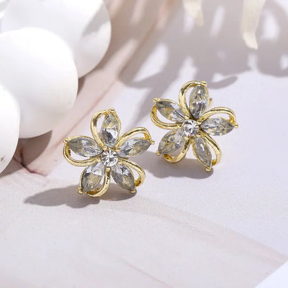 925 Silver Needle Korean Fashion Crystal Flower Earrings For Women Jewelry 2026 Trending New Luxury Zircon Flowers Stud Earrings