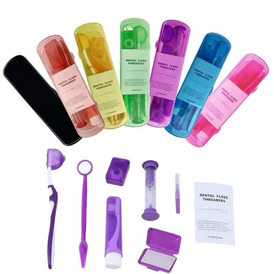 8pcs Orthodontic Oral Care Kit Dental Teeth Cleaning Whitening Tool Portable Travel Interdental Brush Mirror Floss Thread Suit