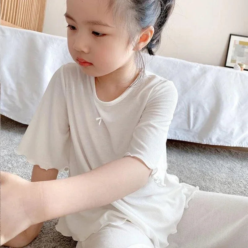 Girls Sets Summer Thin Children Short Sleeve Set Kids Homewear Clothes Girl Pure Color Pajamas Outfits