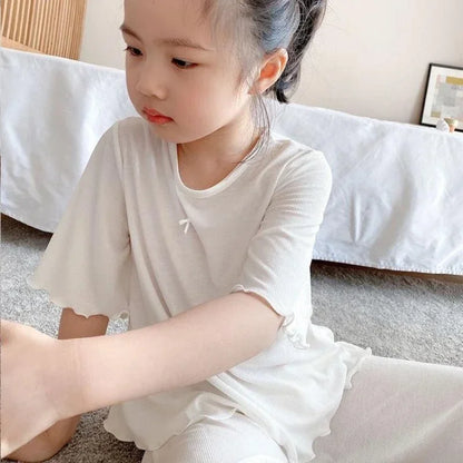 Girls Sets Summer Thin Children Short Sleeve Set Kids Homewear Clothes Girl Pure Color Pajamas Outfits